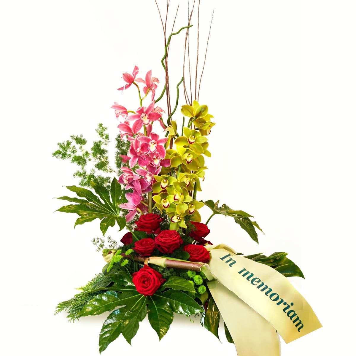 Trauergesteck „Orchidee“ mit personalisierter Schleife